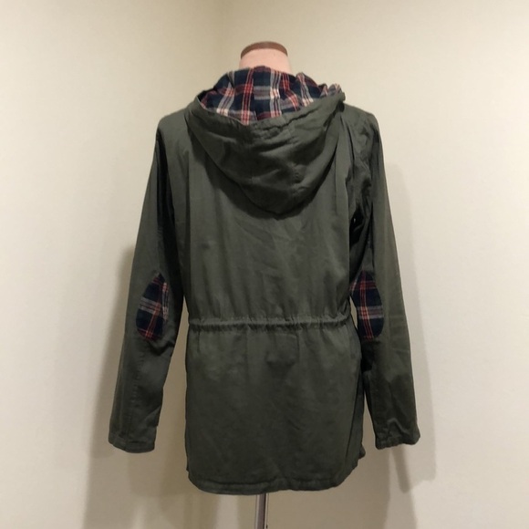 Francesca’s Collection Blu Pepper Utility Jacket Size Medium Army Green Plaid - Picture 5 of 10